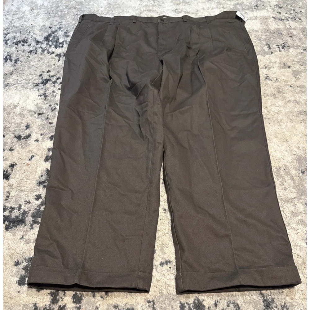 Cabelas Mens Sz 52 X 30 Brown Pants Wrinkle Free Chino Pleated Front Cuffed New